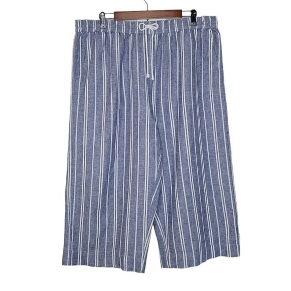 Beachlunchlounge Margot Blue Linen Blend Wide Leg Pull-On Cropped Pants Size XL - Picture 2 of 5